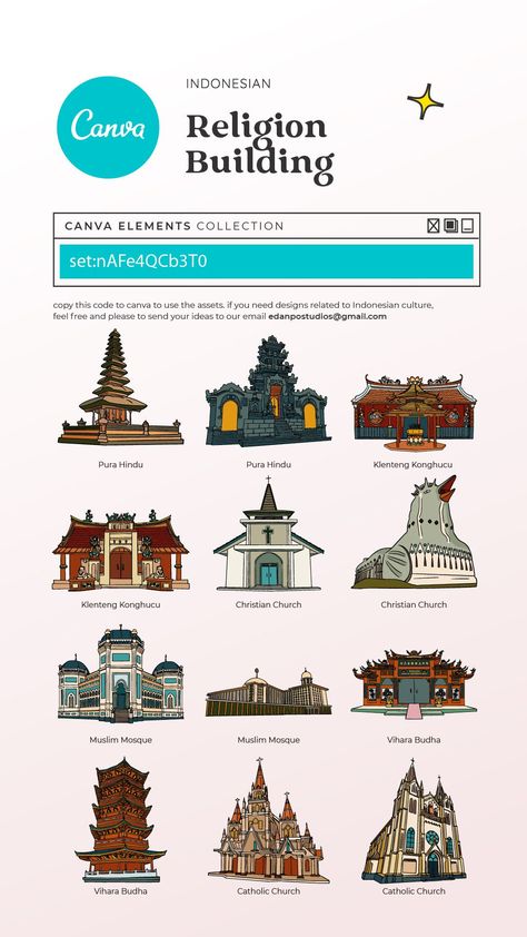 Bangunan Ibadah Agama di Indonesia Ilustrasi Canva Assets, Canva Free Elements, Indonesian Culture, Comic Book Layout, Keyword Elements Canva, Presentation Design Layout, Illustrator Design Tutorial, Canvas Art Quotes, Infographic Poster