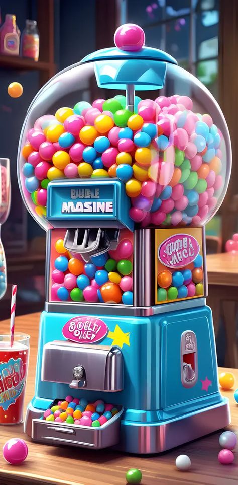 Zedge Wallpapers, Machine Wallpaper, Bubblegum Machine, Sweet Props, Gum Machine, Sweet Factory, Vintage Sweets, Bubble Gum Machine, Miniature Bakery