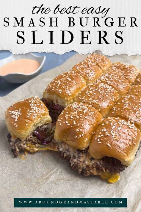 These Smash Burger Sliders on Hawaiian Rolls are sure to become one of your go-to recipes! Juicy smash burgers, melty cheese, caramelized onions, and tangy smash burger sauce come together in soft Hawaiian rolls. Perfect for parties or a comforting meal, get ready to savor every bite! Burgers On Hawaiian Rolls, Hawaiian Roll Sliders On Blackstone, Smash Burger Sliders On Blackstone, Smash Burger Recipe Hawaiian Rolls, Smash Burger Sliders Recipe, Burger Sliders Hawaiian Rolls, Slider Burger Recipes, Hawaiian Roll Burger Sliders, Smash Sliders