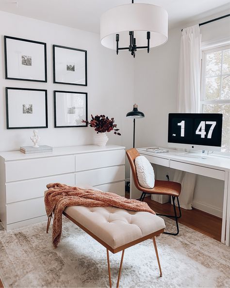 IKEA desk, White/ curated on LTK Ikea Work Desk, Bedroom Reading Corner, Creative Office Decor, Chic Office Decor, Home Office Closet, Ikea Office, White Desk Office, Study Room Design, Ikea Desk