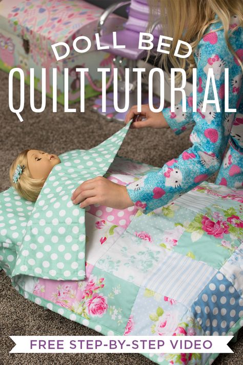 Learn how to make a cute and simple Doll Bed Quilt with Rob Appell of Man Sewing and his daughter, Ruby! American Girl Doll Quilt, Sew A Doll, Simple Doll, American Girl Outfits, Sewing Men, American Girl Diy, American Girl Doll Diy, American Girl Doll Crafts, American Girl Doll Accessories