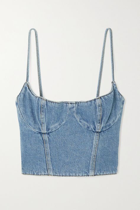 Magda Butrym Blue Bustier Denim Tank Top | ModeSens Denim Bustier Outfit, Bustier Outfit, Denim Bustier Top, Denim Bustier, Denim Tank Top, Denim Tank, Bandeau One Piece Swimsuit, Denim Crop Top, Denim Corset