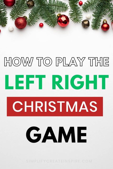 This Christmas left right game is the perfect quick and easy Christmas party game to entertain guests of all ages or as a Christmas classroom game for kids. This is a simple Christmas party game idea that can be played with a large group or a smaller group and other than the left right Christmas game script included below, you only need a gift or prize to play. You can also grab a printable version of the Christmas left right game. Printable Christmas party games. Christmas games for groups. Christmas Gift Exchange Poem, Christmas Left Right Story, Christmas Left Right Game, Left Right Christmas Game, Christmas Group Games, Left Right Game, Christmas Games To Play, Easy Christmas Party, Christmas Gift Games