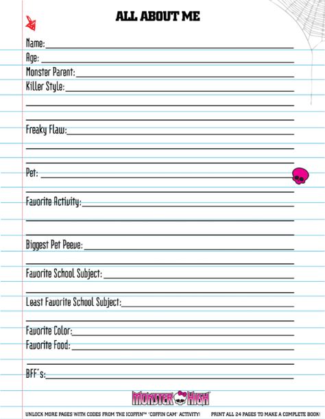 click link for more http://www.freeprintable.com/free-printables/monster+high+coloring+pages Monster High Oc Template, Monster High Journal, Monster High Printables, Monster High Oc, Oc Sheet, Oc Template, The Ghouls, Diary Template, Lizzie Hearts