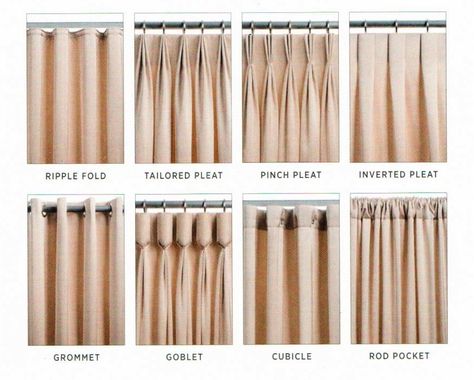 Drapery Pleat Styles Types Of Pleats, Drapery Styles, Pleated Drapery, Curtain Styles, Plain Curtains, Living Room Decor Curtains, Elegant Curtains, Types Of Curtains, Casa Container