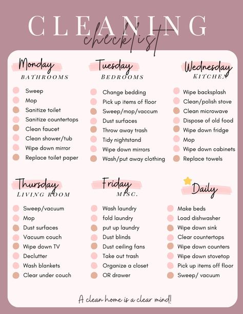 Daily/weekly Cleaning Checklist - Etsy in 2024 | Deep cleaning checklist, Cleaning checklist, Cleaning Time Table For House Cleaning, Stuff To Put In Your Journal, Get Ready Checklist, Baddie Checklist, Task Journal, Room Cleaning Checklist, Organization Checklist, Deep Cleaning House Checklist, Clean Room Motivation