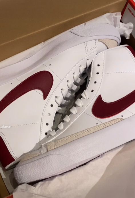 Shoes Nike Boots, 2024 Trend Shoes, Nike By You, Nike Blazer Mid 77 Red, Adidas Leather Shoes, Nike Blazers Women, Mid Blazers, Nike Blazer Shoes, Nike Blazer Mid 77 Women