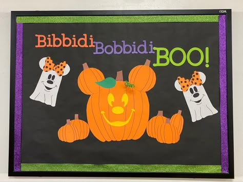 Disney Halloween Classroom Decorations, Mickey Mouse Halloween Bulletin Board, Disney Halloween Door Ideas, Disney Fall Bulletin Board Ideas, Disney Halloween Door Decorations, Mickey Mouse Fall Bulletin Board, Mickey Mouse Fall Classroom Door, Disney School Bulletin Boards, Halloween Door Decorations Infant Classroom