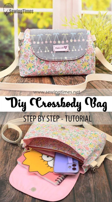 Shoulder Purse Pattern, How To Make A Handbag, How To Make A Purse, Shoulder Bag Patterns To Sew, Flap Bag Pattern, Sewing Times, Small Purse Pattern, Diy Crossbody Bag, Diy Fabric Purses