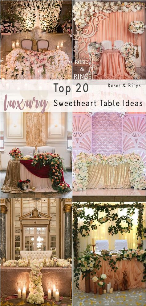 Top 20 Luxury Sweetheart Table Decor Ideas | Roses & Rings- Part 2 Sweetheart Table Decor Ideas, Wedding Sweetheart Table Ideas, Sweetheart Table Ideas, Table For Wedding, Wedding Sweetheart Table Decor, Sweet Heart Table, Sweetheart Table Decor, Wooden Wedding Guest Book, Heart Table