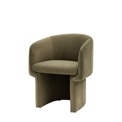 Upholstered in a vintage style velvet, the Harlow Dining Chair recalls the sculptural shapes of the mid-century lounge. A tub-style armchair supports with ergonomic curves to create a cocooning feel whilst still being being a design icon. Perfect for making a sweeping statment in the dining room, or for an occassional chair in the bedroom, or even as a cocktail chair in the living room, the Harlow is as versatile as it is trendy! Product details • Carver style chair • Set of 1 • Curved backrest • Fully upholstered in vintage velvet • Pine frame • Foam and polyfibre fillings • Fully assembled Product Composition - Pine 40% / Foam 25% / Fabric 20% / Plywood 10% / Polyfibre 5% Product Dimensions - 63 cm x 64 cm x 75 cm , Weight - 13 KG Seat Height - 47 cm Seat Width between arms - 50 cm Seat Dining Chairs Uk, Industrial Mid Century Modern, Mid Century Lounge, Contemporary Seating, Sofa Inspiration, Inspired Interiors, Hill Interiors, Contemporary Fabric, Richmond Interiors