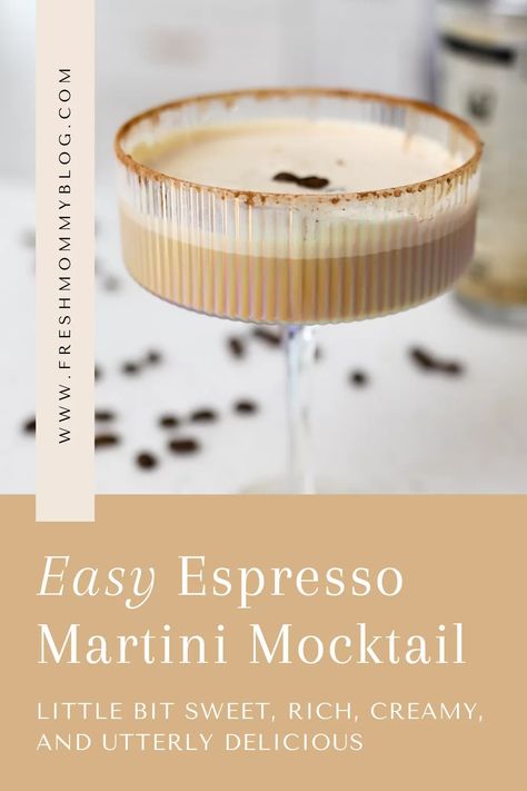 Non-stop party in a glass – my Espresso Martini Mocktail is a little bit sweet, rich, creamy, and utterly delicious! Shaken, not stirred! Espresso Martini Mocktails, Holiday Espresso Drinks, Holiday Espresso Martini Recipe, Nespresso Espresso Martini Recipe, Espresso Martinis Aesthetic, Mocktail Espresso Martini, Espresso Martini Mocktail, Espresso Mocktail Recipe, Espresso Martini Kit Gift