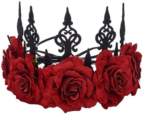 Amazon.com: Floral Fall Rose Red Rose Flower Crown Woodland Hair Wreath Festival Headband F-67 (Black): Health & Personal Care Gothic Hair Accessories, Red Flower Crown, Festival Make Up, Floral Headpiece Wedding, Gothic Crown, Festival Headband, Rose Flower Crown, Flower Hair Band, Gothic Hairstyles