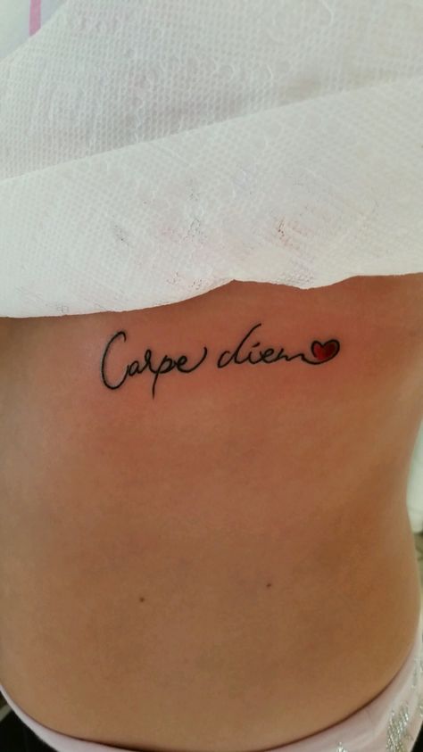 My first tattoo! Carpe diem on the ribs! Love it SO much!! Carpe Firm Tattoo, Tattoo Carpe Diem, Tiny Wrist Tattoos, Bracelet Tattoo, Tattoo New, Couple Tattoo, Handmade Things, Dream Tattoos, Mom Tattoos