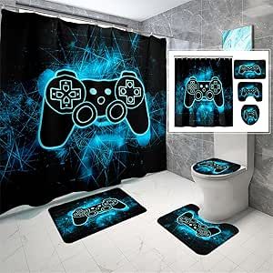 Bathroom Decor Blue, Boys Bathroom Decor, Kids Bathroom Sets, Warm Bathroom, Curtains For Bathroom, Themed Bathroom, Towel Rug, Set Game