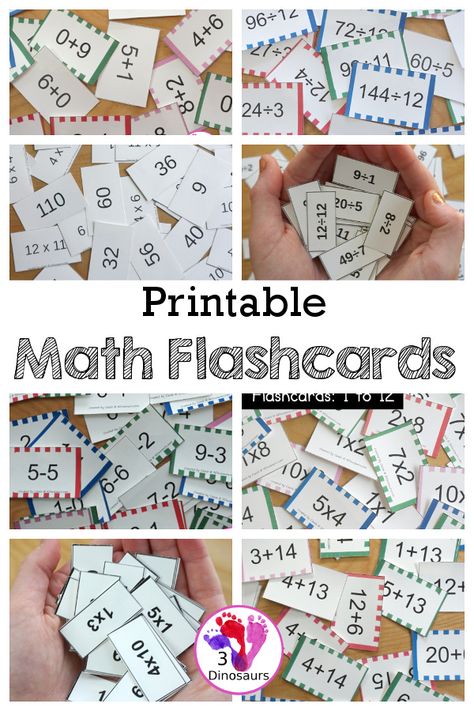 Printable Math Flashcards - with different math flashcards for addition, subtraction, multiplication. and division with different sizes and mix of types of flashcards - 3Dinosaurs.com #flashcards #mathflashcards #multiplication #division #addition #subtraction Addition And Subtraction Flashcards 0-20 Free, Math Game Printable, Addition Flashcards Printable Free 0-20, Addition Flashcards Printable Free, Maths Flashcards, Flashcard Ideas, Multiplication Flash Cards, Math Flashcards, Math Worksheets For Kids