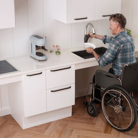 Wheelchair Accessible Kitchen Appliances for Easy Meals Wheelchair Accessible Kitchen, Wheelchair House, Rehabilitation Center Architecture, Laundry Room Appliances, Accessibility Design, Accessible House, Accessible Kitchen, Wheelchair Friendly, Inclusive Design