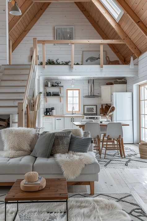 29 Small Cabin Interior Ideas for Cozy and Stylish Living 3 Small Cabin Interior Ideas, Scandinavian Chalet, Scandinavian Cabin Interior, Cabin Interior Ideas, Modern Cabin Interior, Small Cabin Interiors, Scandinavian Cabin, Barndominium Interior, Cabin Interior Design