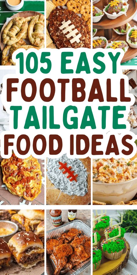 Easy tailgate food ideas! Fun football party foods like easy appetizers, snacks, and finger foods, plus tailgate dinner, lunch, and dessert ideas for a crowd - at home or for travel! Football appetizers easy finger foods, tailgate food crockpot, tailgate food grill, make ahead game day food, football sunday food, make ahead tailgate food ideas, football game snacks, tailgating party food, football game food, breakfast tailgate food, football tailgate food ideas, tailgate desserts, tailgate menu. Fantasy Draft Party Food, 1st Birthday Football Theme Food, Fantasy Football Draft Party Food, Tailgate Food Crockpot, Football Tailgate Food Ideas, Football Themed Appetizers, Tailgate Food Grill, Breakfast Tailgate Food, Football Party Food Ideas