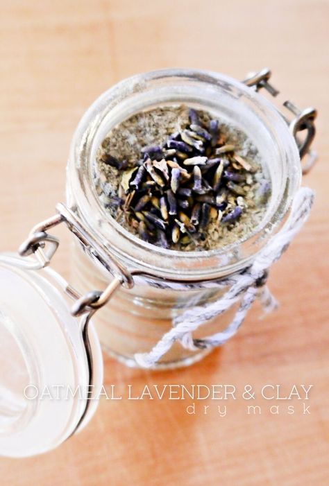 DIY Dry Oatmeal, Lavender, and Clay Mask... - Jenni Raincloud Oatmeal Mask, French Green Clay, French Green, Clear Glass Jars, Green Clay, Lavender Buds, Homemade Face, Clay Mask, Clay Masks