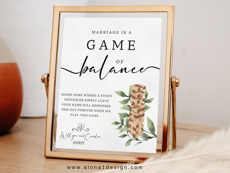 "↓ M A T C H I N G - I T E M S ↓ https://www.etsy.com/shop/ALONA1DESIGN?ref=shop_sugg ---------------------------------------------------------------------- Do you ever get the feeling that your wedding is just too hectic? That there's never enough time to really enjoy it? Well, try out our jenga wedding guest book! It's a fun way to keep track of who came and when, and it's also a great conversation starter. Plus, with our editable template, you can make it look exactly how you want. So whether Jenga Guest Book Wedding, Guest Book Jenga, Jenga Wedding Guest Book, Jenga Wedding, Planning A Small Wedding, Gift Table Wedding, Jenga Game, Marriage Is, Guest Book Sign