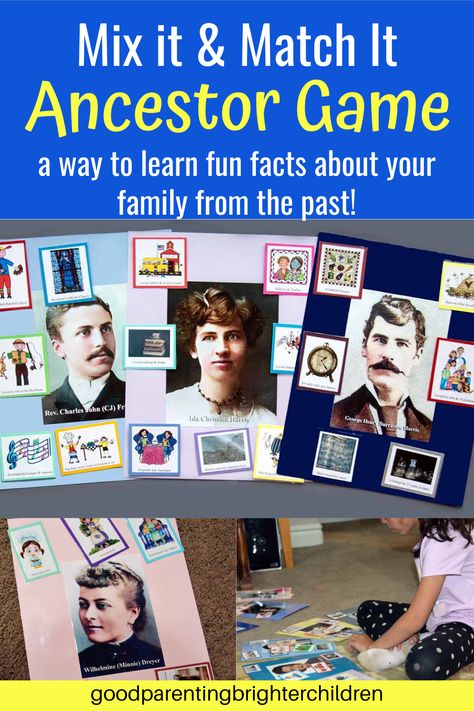 Here are 3 fun ancestor games to help your kids and grandkids learn about their ancestors in memorable ways. Each game is geared toward creating fun while learning about these people from the past! #ancestors #genealogy #ancestorgames #ancestorhistory #family #posterity #generations #ancestorpuzzles #ancestoroldmaid #candy50s #familytree #familyhistory Family History Games Lds, Family History Gifts, Family History Games, Genealogy Art, People From The Past, History Tips, History Games, Family History Projects, Primary Chorister