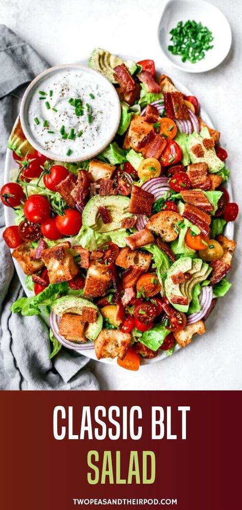 Inspired by everyone’s favorite sandwich, the BLT Salad is a fresh take on a classic flavor combination. It would make a delicious lunch or side dish! Blt Salad Recipe, Salad Jars, Salad Inspiration, Blt Salad, Homemade Ranch Dressing, Croutons Homemade, Homemade Ranch, Delicious Lunch, Yummy Lunches