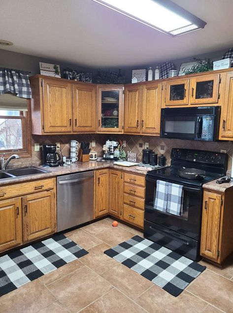 Farmhouse Kitchen Buffalo Plaid, Black And White Buffalo Plaid Kitchen, Black Buffalo Plaid Kitchen, Black And White Plaid Kitchen, Plaid Kitchen Decor, Buffalo Plaid And Sunflowers Kitchen, Barnyard Decor, Trailer Kitchen, Plaid Kitchen