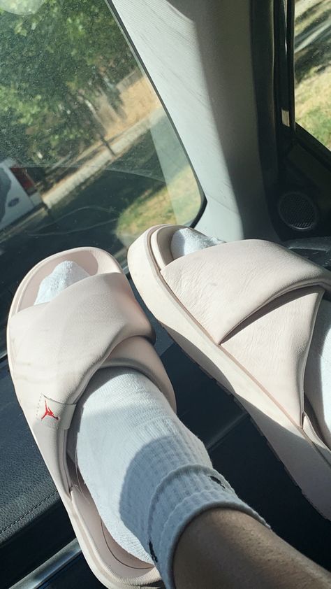 Jordan Sophia Slide, Aesthetic Slides, Jordan Slides, Slides Outfit, Nike Slides, Pretty Shoes Sneakers, Slides For Women, Birthday Stuff, Shoe Inspo