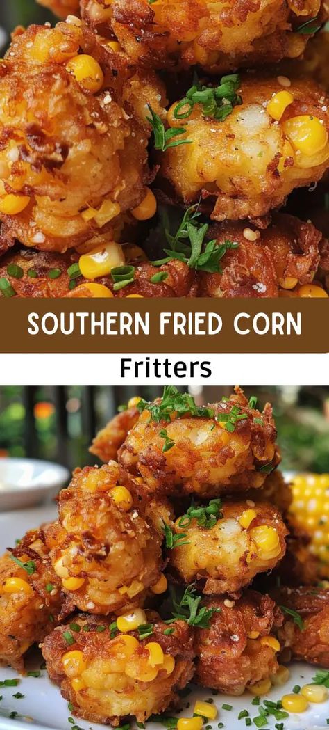 Easy Southern Fried Corn Fritters Crispy Corn Fritters Recipe, Best Corn Fritters Recipe, Deep Fried Batter Recipe, Ohio Recipes Comfort Foods, Cornbread Fritters Fried, Fried Foods Recipe, Authentic Southern Recipes, Deep South Recipes, Deep Fried Food Ideas