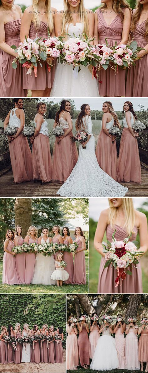 trending and stunning dusty rose bridesmaid dresses ideas Best Motif Color For Wedding, Wedding Motif Color 2020, Pink Motif Wedding, Old Rose Wedding Theme, Old Rose Wedding Motif, Dusty Rose Wedding Dress, Dusty Rose Dresses, Old Rose Wedding, Dusty Rose Wedding Colors