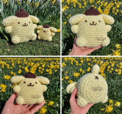 Purin Crochet Pattern, Pompompurin Crochet Free Pattern, Crochet Pompompurin, Pom Pom Purin Crochet Pattern, Pompompurin Crochet Pattern, Pom Pom Purin Sanrio, Pom Pom Purin Keychain, Hello Kitty Crochet, Kawaii Crochet