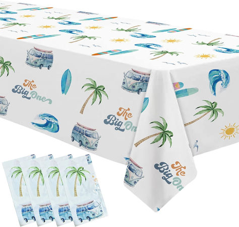 Surf First Birthday Party Supplies Boy Tablecloth - Surfing The Big One Birthday Decorations Tablecover, Summer Beach Surf 1st Birthday Table Decorations Table Cloth - 3 Pack (54in x 108in) #ad #thebigone #surf #surfparty #firstbirthday #firstbirthdayparty #firstbirthdaypartysupplies #firstbirthdaypartytheme #firstbirthdaytheme The Big One Surf Birthday Decorations, The Big One Wave First Birthday Food, The Big One Surf Birthday Centerpieces, The Big One Surf Birthday Table Decor, Surf Birthday Party Table, Surf First Birthday, The Big One Birthday, Surf Birthday Party, Surf Birthday