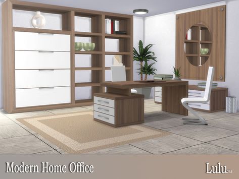 Lulu265's Modern Home Office Office And Library Ideas, Sims 4 Home Office, The Sims 4 Home, Decor Sims 4 Cc, Home Office And Library, Office And Library, Living Room Sims 4, Resource Furniture, Die Sims 4