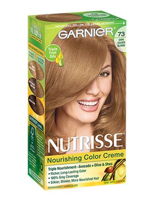 Nourishing Color Creme 73 - Dark Golden Blonde (Honeydip) Golden Ash Blonde Hair, Carmel Blonde Hair Color, Warm Dark Blonde, Auburn Red Hair Color, Carmel Hair Color, Garnier Hair Color, Long Ombre Hair, Cute Blonde Hair, Dark Golden Blonde