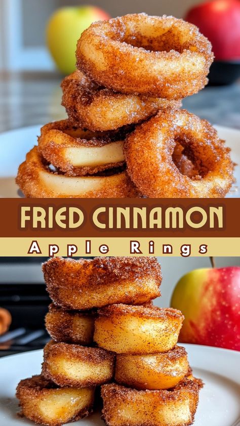 Fried Cinnamon Apple Rings Cinnamon Cucumber Rings, Fried Apple Rings Easy, Fried Cinnamon Apple Rings, Baked Apple Rings, Granny Smith Apple Recipes, Fried Apple Rings, Cinnamon Apple Rings, Fried Apples Recipe, Trending Desserts