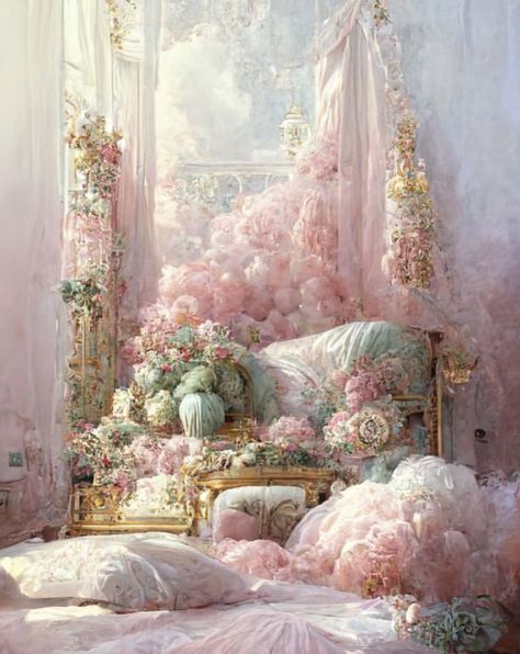 Soft Fairytale Aesthetic, Forest Castle, Castle Bedroom, Dreamy Decor, Fairytale Aesthetic, Pink Castle, Fantasy Rooms, Floral Room, Green Fairy