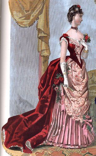 1886 evening gown by , via Flickr Victorian Evening Gown, Victorian Evening Dress, Gilded Age Fashion, 1870s Fashion, Victorian Era Fashion, 1880s Fashion, 1800s Fashion, Bustle Dress, History Fashion