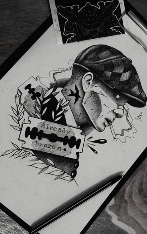 Shelby Tattoo, Tomas Shelby, Barber Tattoo, Peaky Blinders Poster, Armband Tattoos, Pen Art Work, Quality Quotes, Vintage Logos, Sketch Tattoo Design