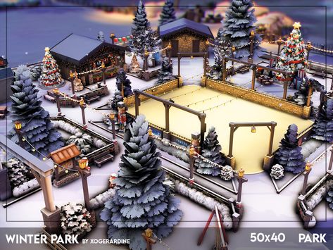 Sims 4 Lots Park, Park Sims 4 Ideas, Park Sims 4 Cc, Sims 4 Winter Build, Sims 4 Creative Build Ideas, Sims 4 Theme Park, Sims 4 Parks, Sims 4 Park Builds, Sims 4 Ice Skating Rink