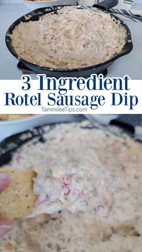 Easy Rotel Sausage Dip Recipe that takes minutes to prepare. This is the perfect easy appetizer for parties, game days, and more. 3 Ingredient Sausage Dip, Sausage Rotelle Dip, White Rotel Dip, Sausage Dip Recipes, Family Supper Ideas, Italian Sausage Dip, Rotel Dip With Ground Beef, Sausage Rotel Dip, Rotel Sausage Dip