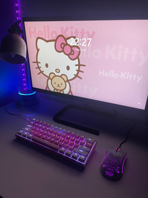 Hello Kitty Games, Stream Setup, Hello Kitty Girl, Gaming Setup Ideas, Antlers Decor, Kay Kay, Game Setup, Desktop Wallpaper Organizer, Kitty Girl