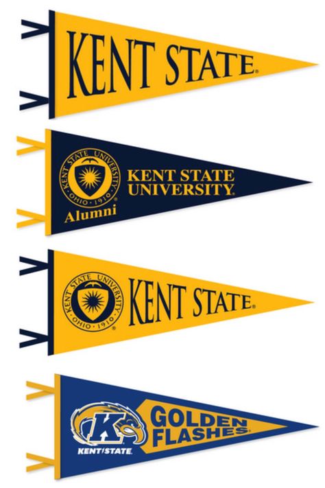 School Flag Design, Pennant Design, College Flags, State Decor, Kent State University, Kent State, Grad Party Decorations, College Decor, Grad Caps