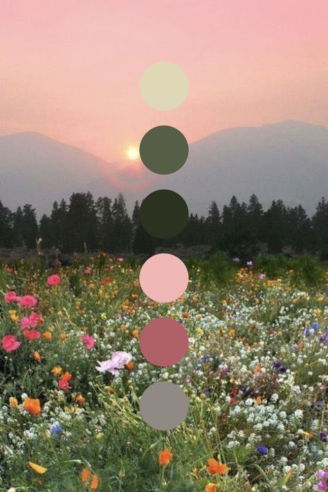 Woodland Fairy Color Palette, Aesthetically Pleasing Color Palettes, Spring Colors Aesthetic, Earthy Summer Color Palette, Gardening Color Palette, Colour Pallete 2024, 70s Spring Color Palette, Springtime Color Palette, Wild Flower Colour Palette