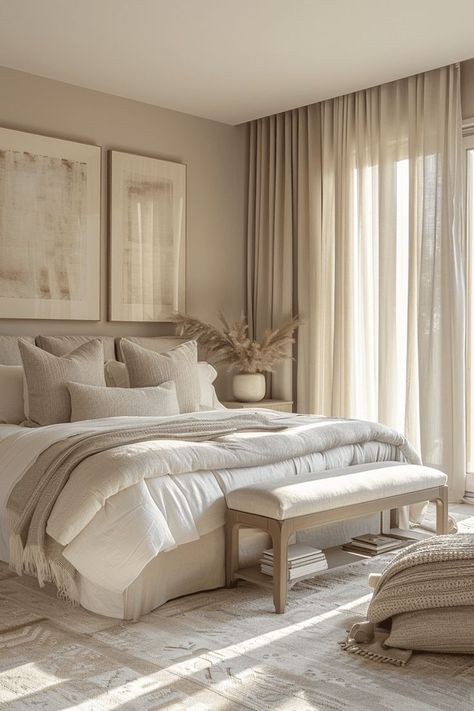 Subtle Bedroom Colors, Calm House Interior, Bedroom Ideas Calm, Cozy Simple Room, Calming Interior Design, Bedroom With Texture, Soft Bedroom Ideas, Soft Bedroom Aesthetic, Calm Bedroom Aesthetic