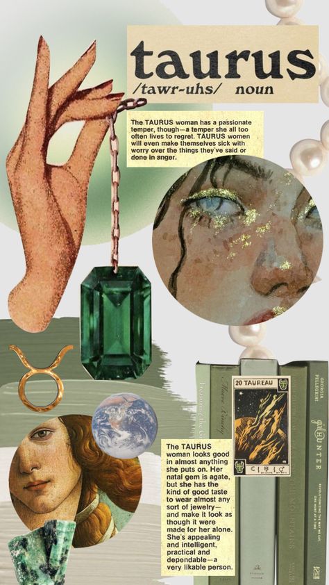 #taurus #emerald #maytaurus #zodiac #moodboard #collage #green #aesthetic Astrology Signs Aesthetic, Taurus Szn Aesthetic, Taurus Witch Aesthetic, Sims 4 Evil Eye Cc, Taurus Women Aesthetic, Emerald Green Aesthetic Vintage, Emerald Green Aesthetic Wallpaper, Taurus Girl Aesthetic, Taurus Zodiac Aesthetic