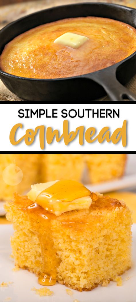 Simple Southern Cornbread - a simple recipe for homemade cornbread. #southern #cornbread #recipes #homemadecornbread Homemade Cornbread Recipe, Cornbread Southern, Southern Cornbread Recipe, Cornbread Recipes, Southern Banana Pudding, Southern Cooking Recipes, Southern Dinner, Cornbread Easy, Southern Cornbread