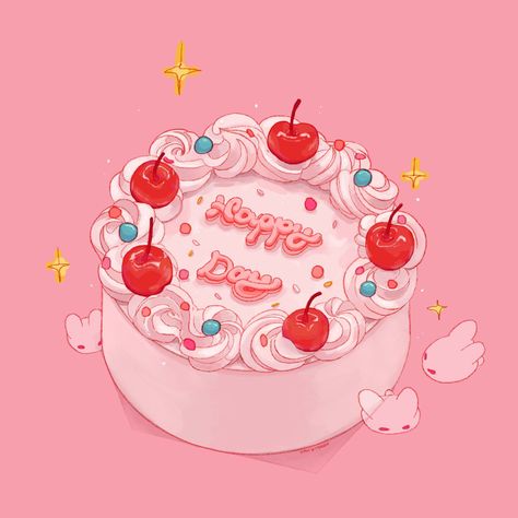 Aesthetic Highlight Covers Instagram Pink, Birthday Cake Illustration, Heart Birthday Cake, Cake Drawing, Birthday Illustration, Procreate Ipad Art, Pottery Painting Designs, Different Art Styles, Pastel Pink Aesthetic