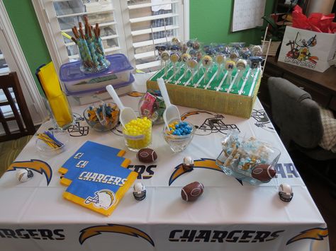 San Diego Charger Party Ideas Chargers Birthday Theme, Chargers Football Party, Destination Birthday Ideas, 17th Birthday Ideas, Chargers Football, Football Theme Party, 50th Bday, Birthday Ideas For Her, Romantic Birthday