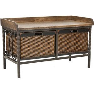 Safavieh Bergen Wood and Metal Storage Bench Oak Storage Bench, Rustic Storage Bench, Hall Storage, Small Foyers, Foyer Bench, Wooden Storage Bench, Small Foyer, Safavieh Furniture, Storage Benches